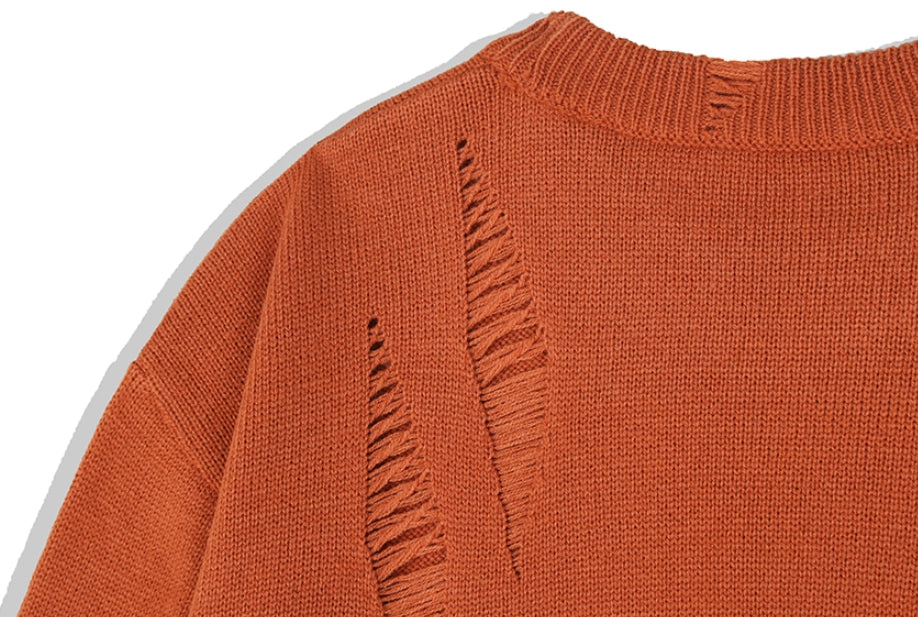 KND(ケイエンド) LOOSE FIT SOFT TOUCH DAMAGED KNIT ORANGE-K