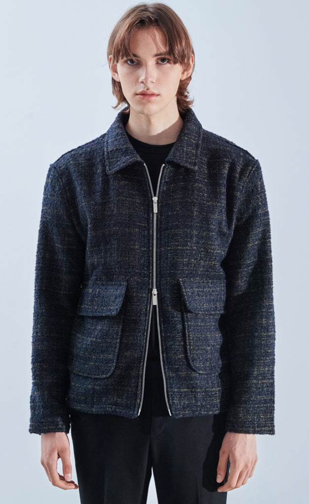 KND(ケイエンド) WOOL BLEND TWEED BLOUSON KHAKI-K