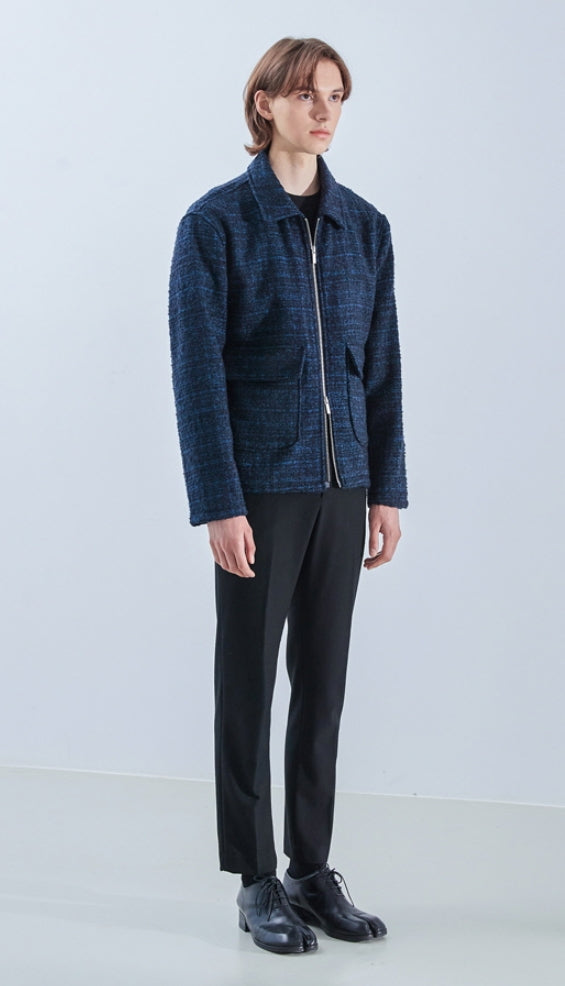 KND(ケイエンド) WOOL BLEND TWEED BLOUSON NAVY-K
