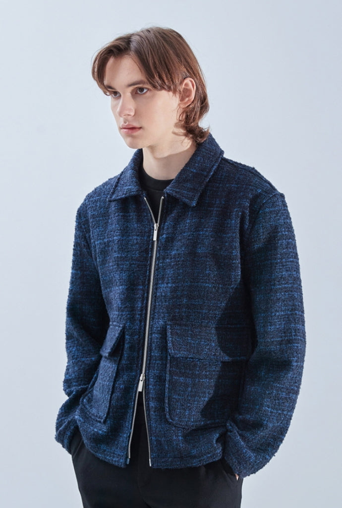 KND(ケイエンド) WOOL BLEND TWEED BLOUSON NAVY-K