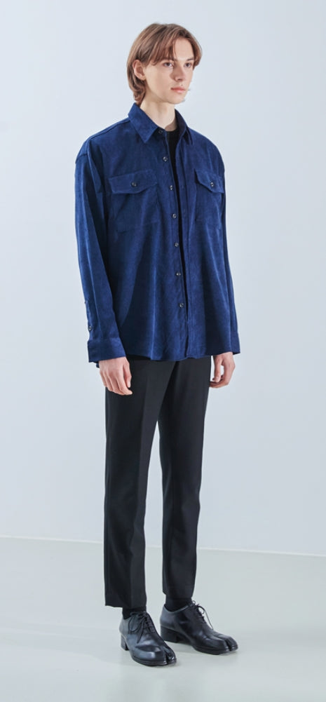 KND(ケイエンド) 2POCKET SOFT LUSTER CORDUROY SHIRT NAVY-K