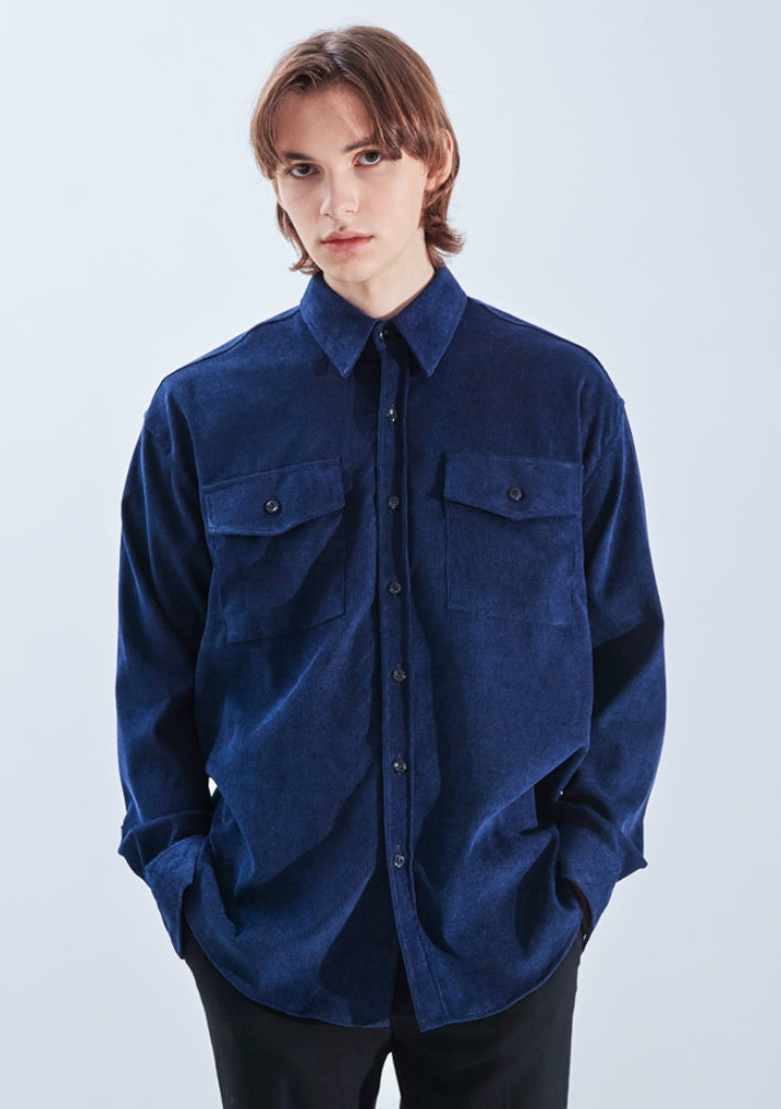 KND(ケイエンド) 2POCKET SOFT LUSTER CORDUROY SHIRT NAVY-K