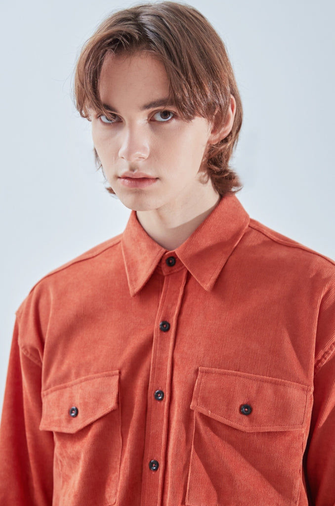 KND(ケイエンド) 2POCKET SOFT LUSTER CORDUROY SHIRT ORANGE-K