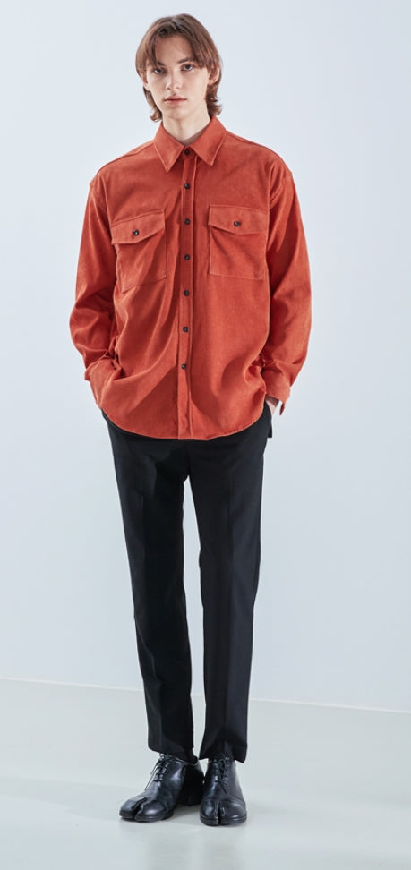 KND(ケイエンド) 2POCKET SOFT LUSTER CORDUROY SHIRT ORANGE-K
