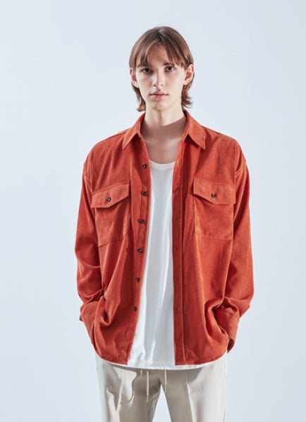 KND(ケイエンド) 2POCKET SOFT LUSTER CORDUROY SHIRT ORANGE-K