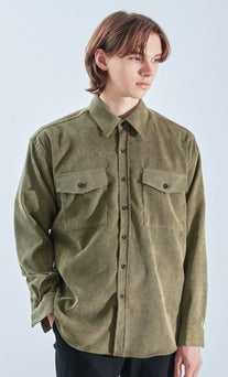 KND(ケイエンド) 2POCKET SOFT LUSTER CORDUROY SHIRT OLIVE GREEN-K