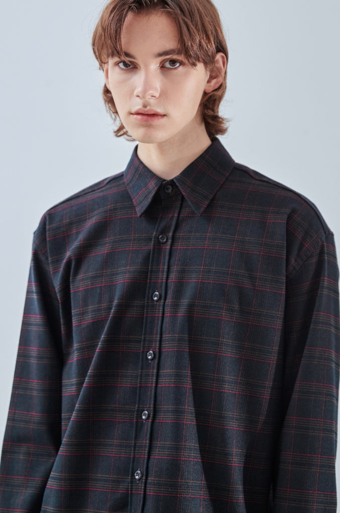 KND(ケイエンド) BLACK SOFT LUSTER CHECK SHIRT-K
