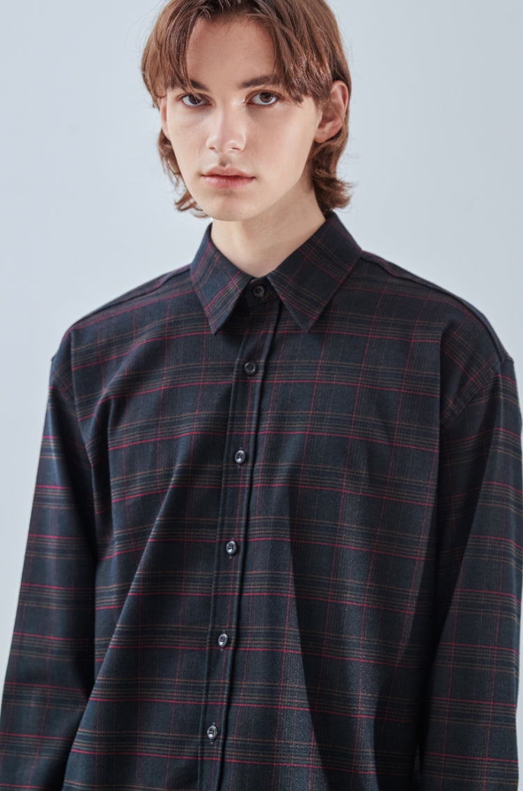 KND(ケイエンド) BLACK SOFT LUSTER CHECK SHIRT-K