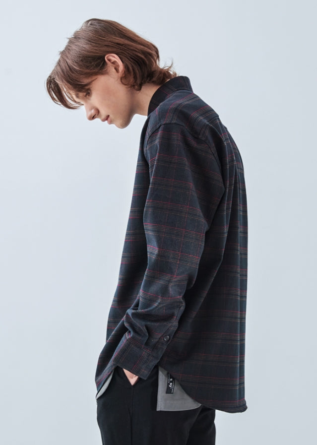 KND(ケイエンド) BLACK SOFT LUSTER CHECK SHIRT-K