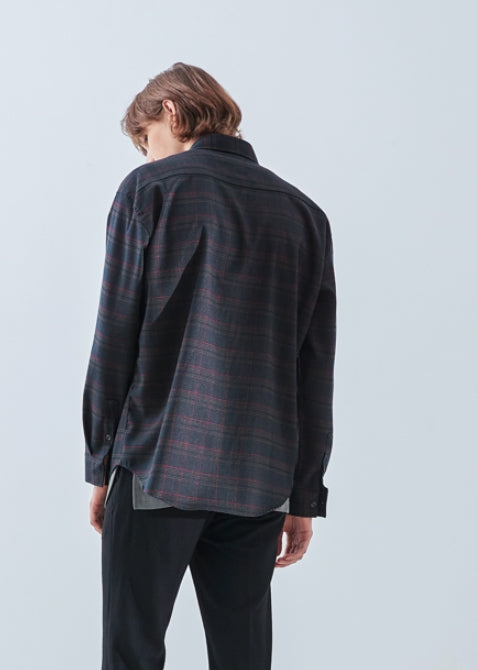 KND(ケイエンド) NAVY SOFT LUSTER TARTAN CHECK SHIRT-K