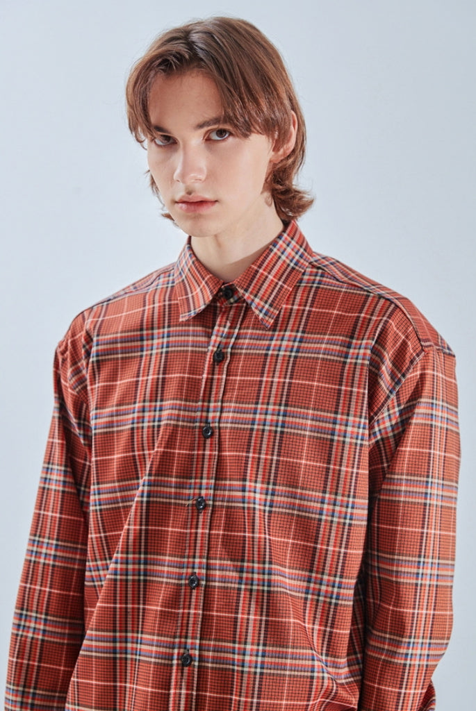 KND(ケイエンド) ORANGE SOFT LUSTER CHECK SHIRT-K