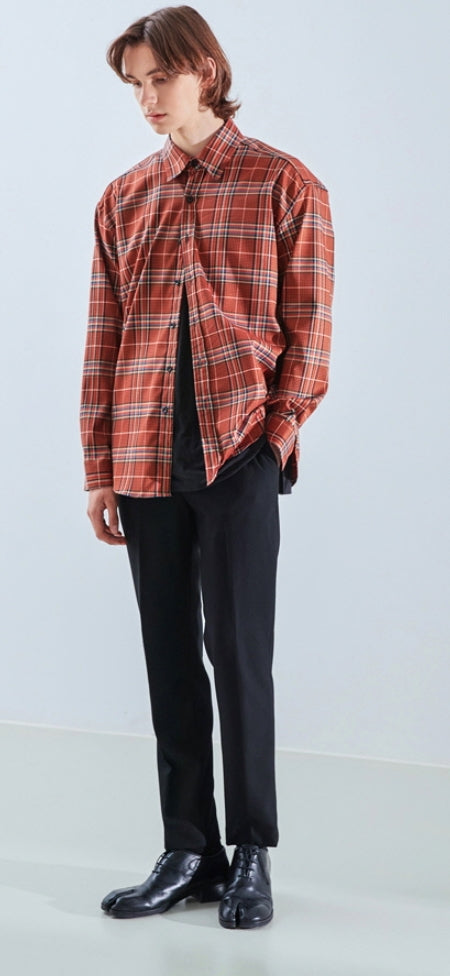 KND(ケイエンド) ORANGE SOFT LUSTER CHECK SHIRT-K