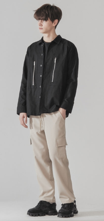 KND(ケイエンド) ZIPPER WORK SHIRTS JACKET LOOSE FIT BK