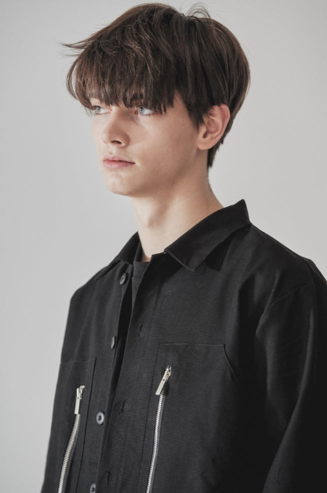 KND(ケイエンド) ZIPPER WORK SHIRTS JACKET LOOSE FIT BK