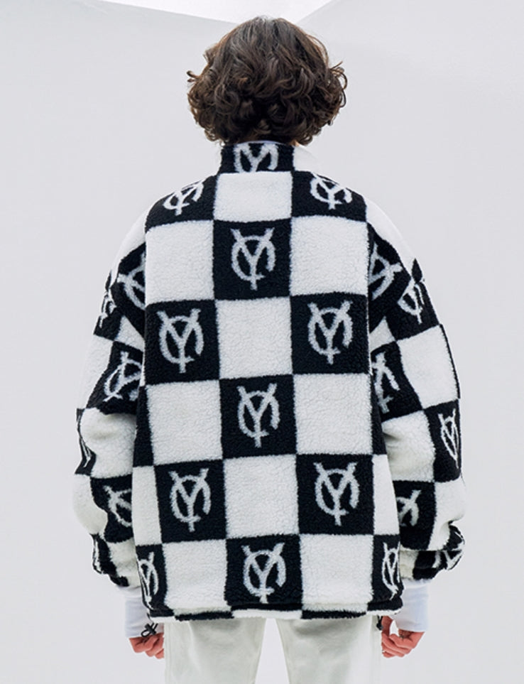 オーワイ(OY) 	CHECK LOGO FLEECE JACKET- BLACK