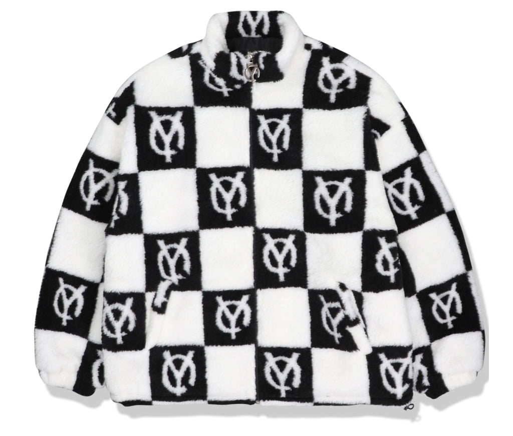 オーワイ(OY) 	CHECK LOGO FLEECE JACKET- BLACK