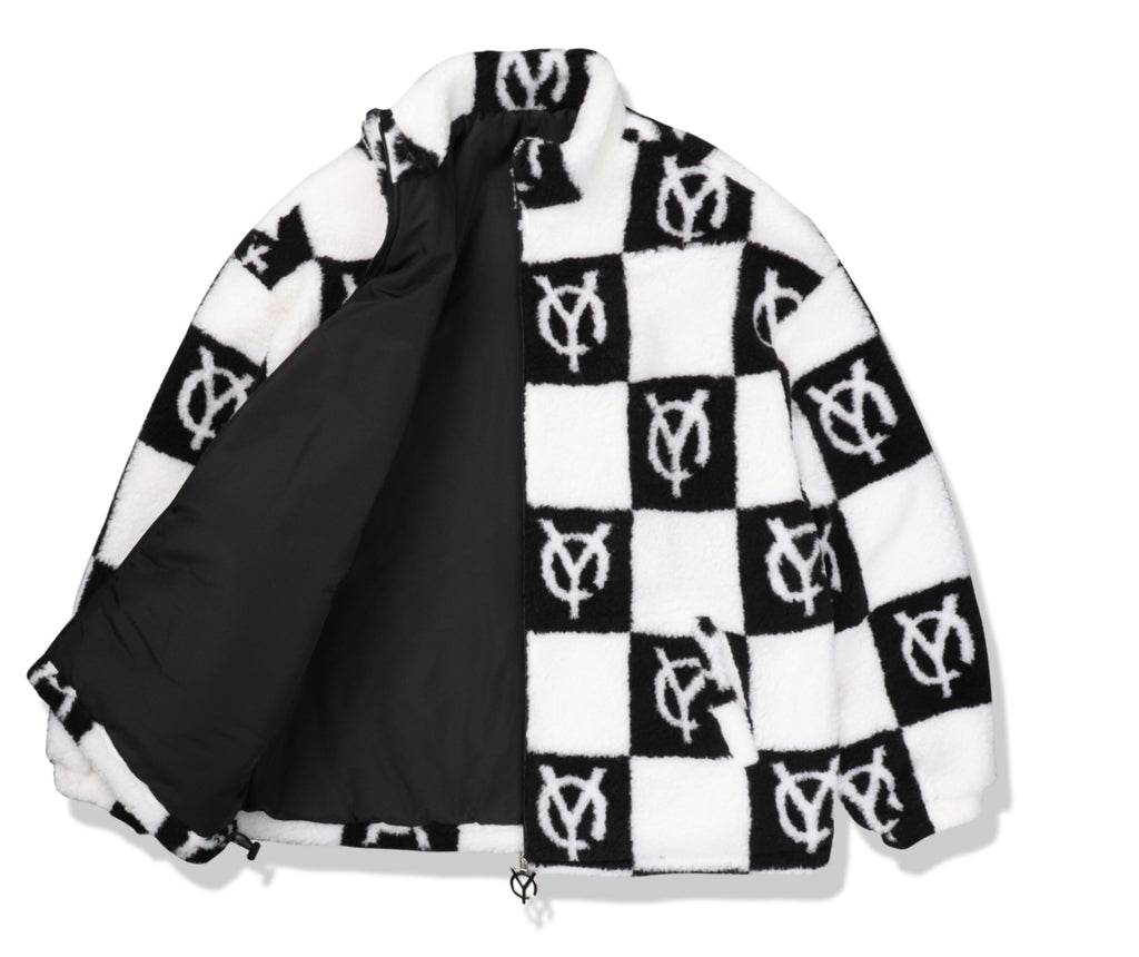 オーワイ(OY) 	CHECK LOGO FLEECE JACKET- BLACK