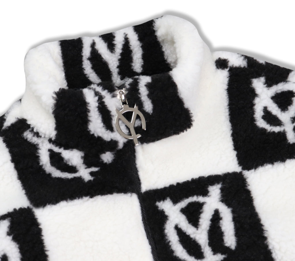 オーワイ(OY) 	CHECK LOGO FLEECE JACKET- BLACK