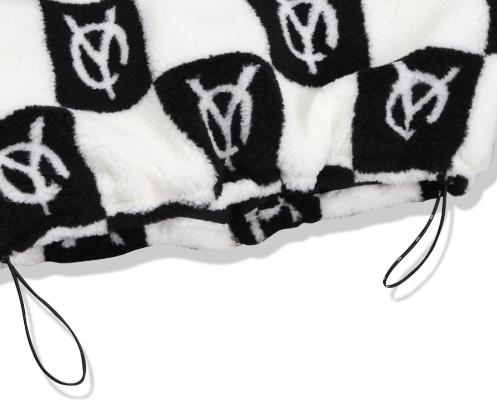 オーワイ(OY) 	CHECK LOGO FLEECE JACKET- BLACK