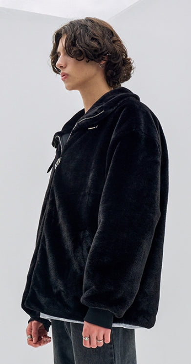 オーワイ(OY) 		BOTH ZIPPER LOGO FUR JACKET-BLACK