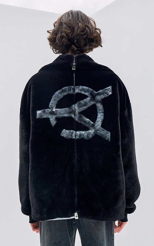 オーワイ(OY) 		BOTH ZIPPER LOGO FUR JACKET-BLACK