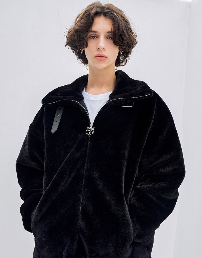 オーワイ(OY) 		BOTH ZIPPER LOGO FUR JACKET-BLACK
