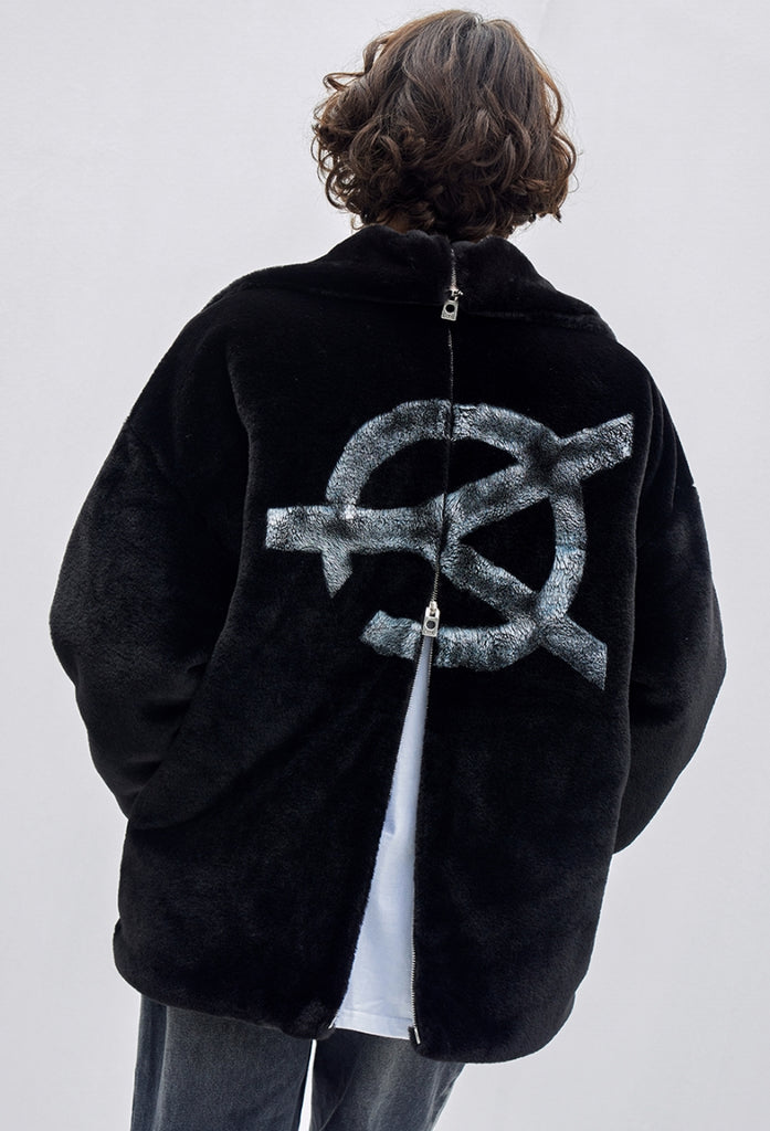 オーワイ(OY) 		BOTH ZIPPER LOGO FUR JACKET-BLACK