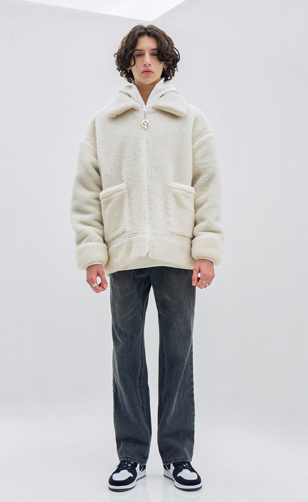オーワイ(OY) BACK FLOW LOGO FLEECE JACKET- IVORY