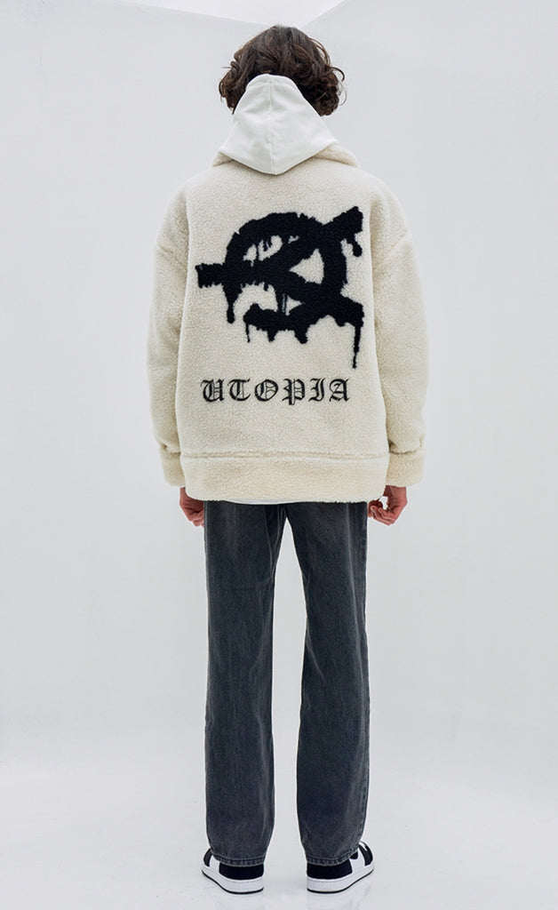 オーワイ(OY) BACK FLOW LOGO FLEECE JACKET- IVORY