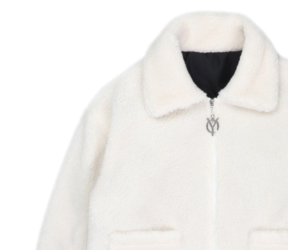 オーワイ(OY) BACK FLOW LOGO FLEECE JACKET- IVORY