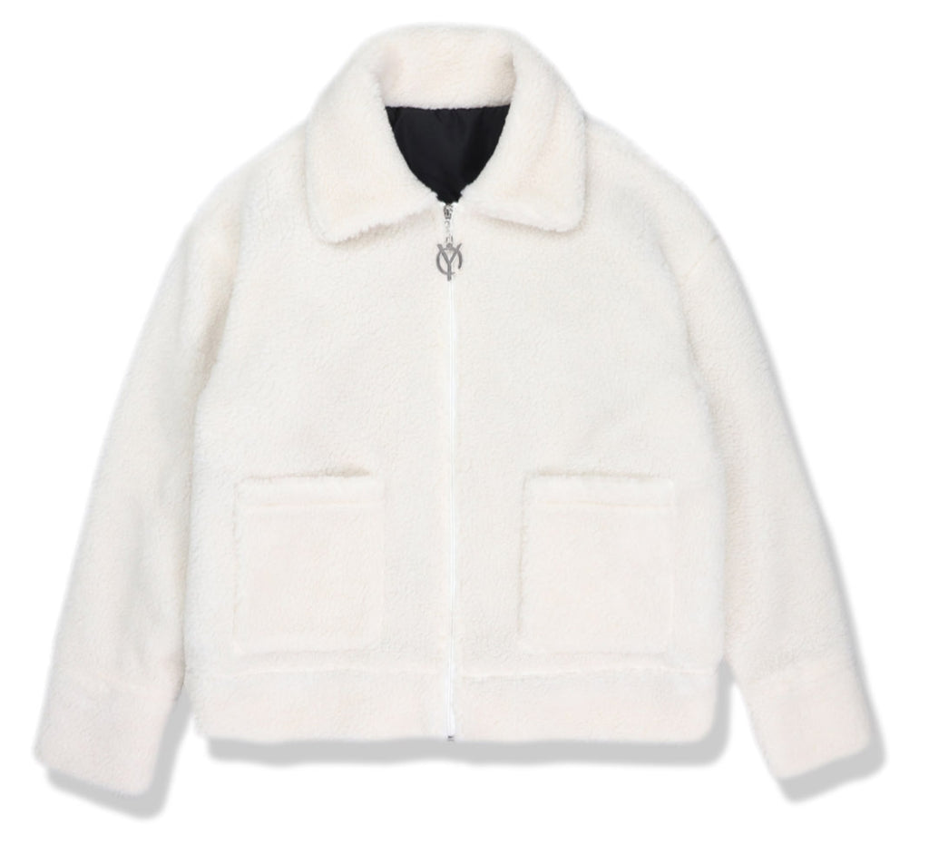 オーワイ(OY) BACK FLOW LOGO FLEECE JACKET- IVORY