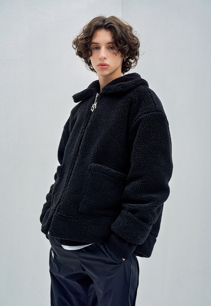 オーワイ(OY) BACK FLOW LOGO FLEECE JACKET- BLACK