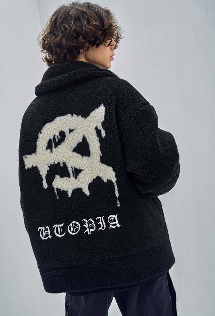 オーワイ(OY) BACK FLOW LOGO FLEECE JACKET- BLACK
