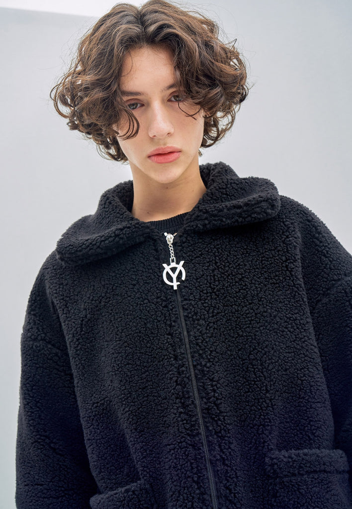 オーワイ(OY) BACK FLOW LOGO FLEECE JACKET- BLACK