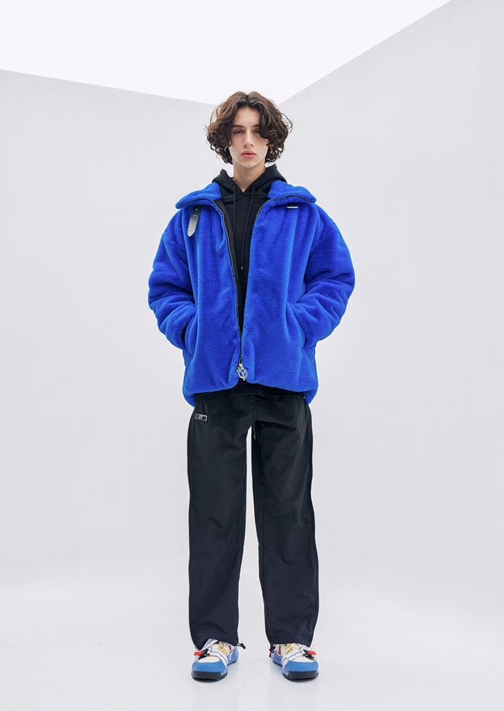 オーワイ(OY) BOTH ZIPPER LOGO FUR JACKET- BLUE