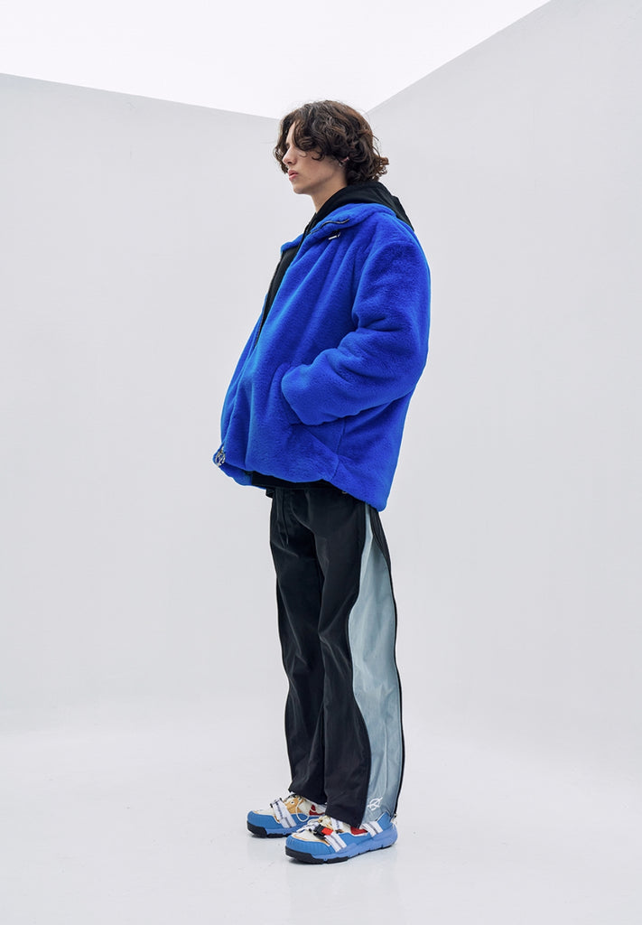 オーワイ(OY) BOTH ZIPPER LOGO FUR JACKET- BLUE