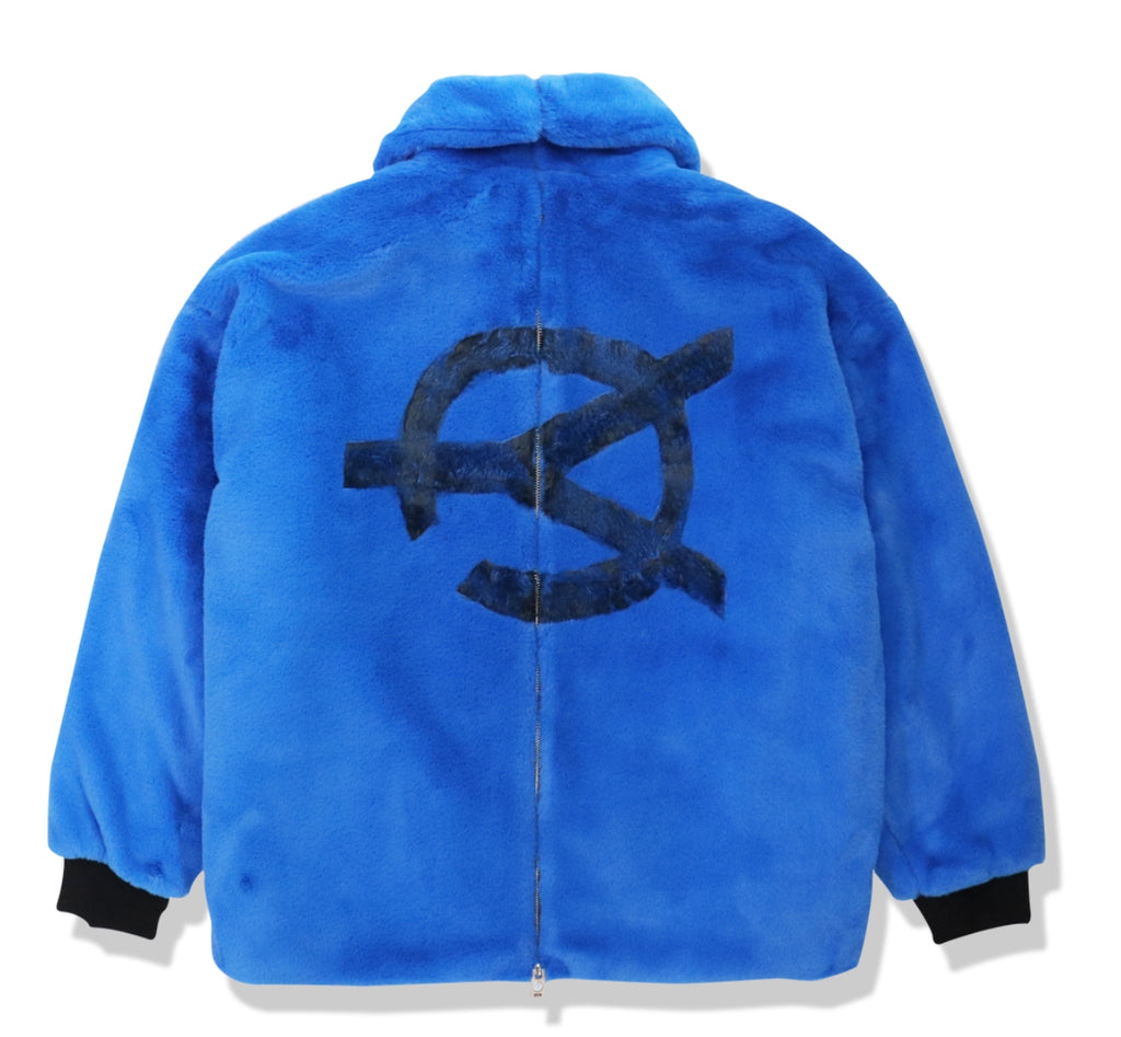 オーワイ(OY) BOTH ZIPPER LOGO FUR JACKET- BLUE