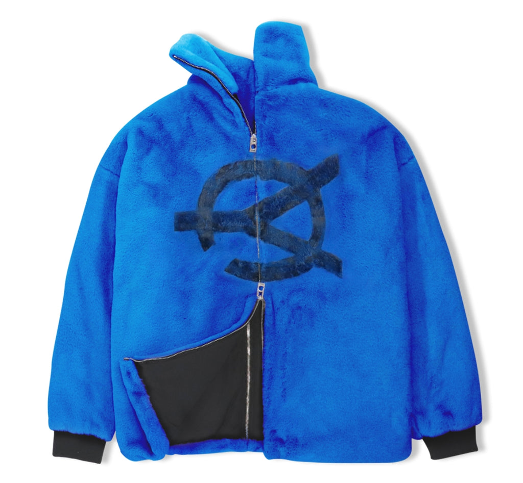 オーワイ(OY) BOTH ZIPPER LOGO FUR JACKET- BLUE