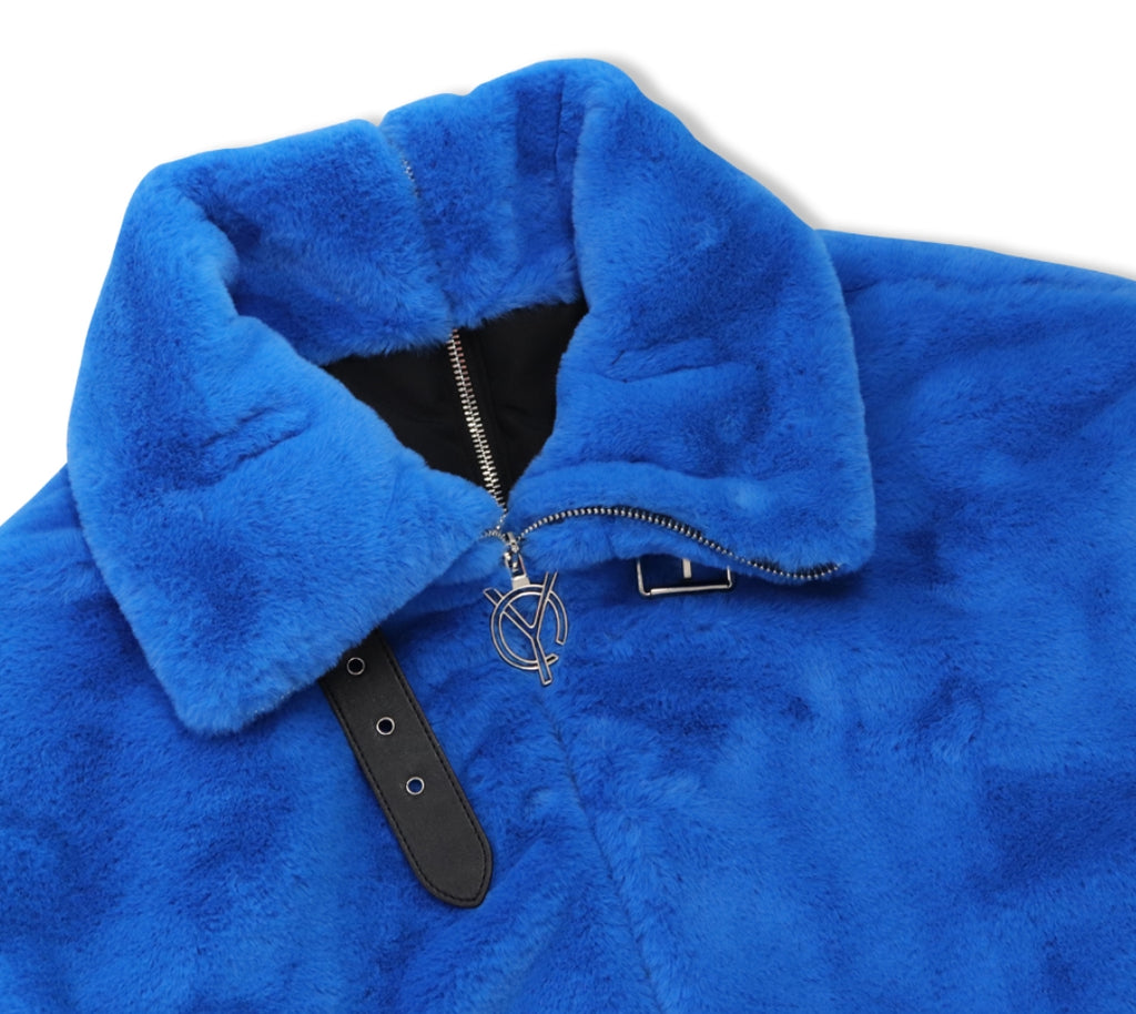 オーワイ(OY) BOTH ZIPPER LOGO FUR JACKET- BLUE