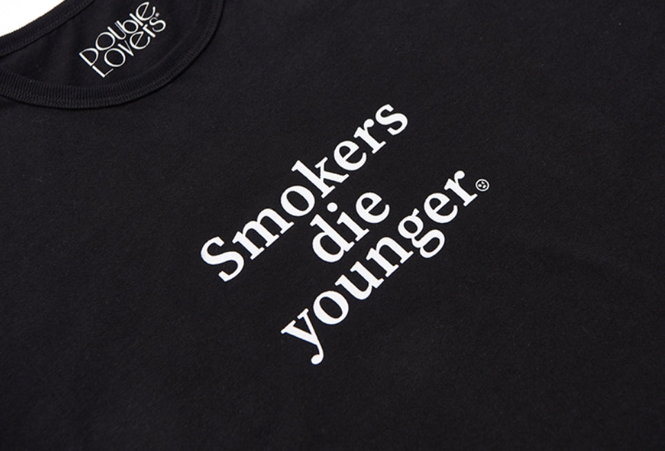 ダブルラバーズ(DOUBLE LOVERS)SMOKERS DIE YOUNGER T-SHIRT (Black/White)