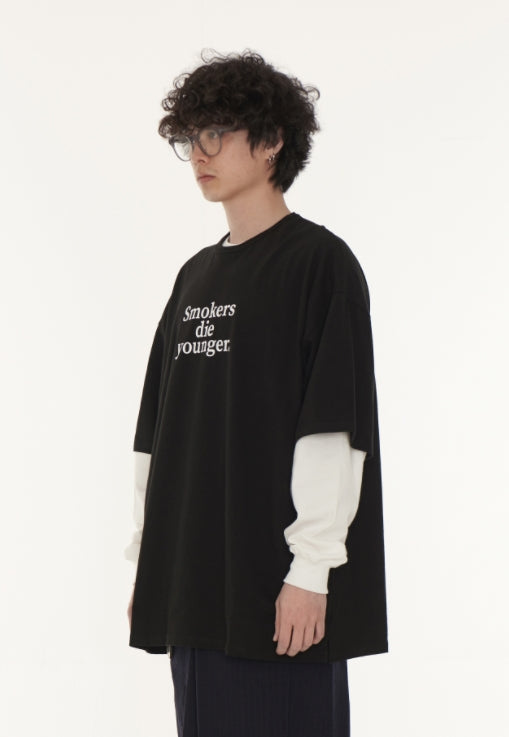 ダブルラバーズ(DOUBLE LOVERS)SMOKERS DIE YOUNGER T-SHIRT (Black/White)