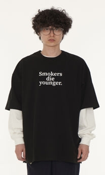 ダブルラバーズ(DOUBLE LOVERS)SMOKERS DIE YOUNGER T-SHIRT (Black/White)