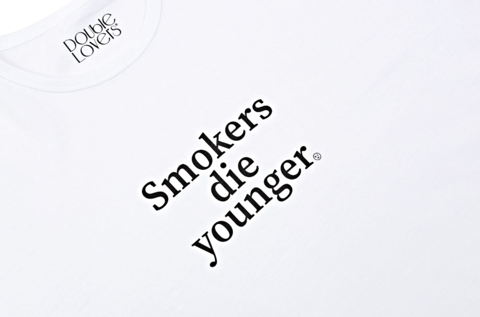 ダブルラバーズ(DOUBLE LOVERS)SMOKERS DIE YOUNGER T-SHIRT (All White)