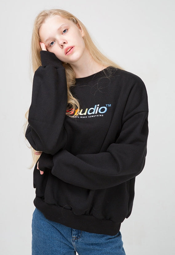 Odd Studio (オッドスタジオ) ODD STUDIO COLORFUL LOOSE FIT SEWAT SHIRT - BLACK