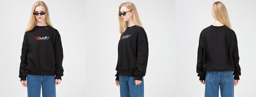 Odd Studio (オッドスタジオ) ODD STUDIO COLORFUL LOOSE FIT SEWAT SHIRT - BLACK