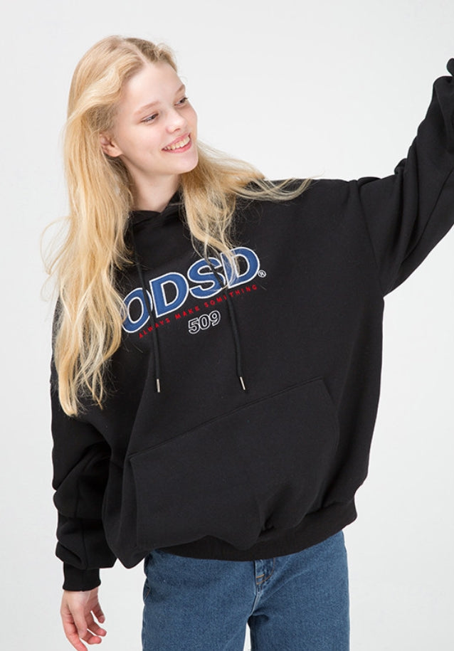 Odd Studio (オッドスタジオ) ODD STUDIO ODSO LOGO LOOSE FIT HOOD SHIRT - BLACK