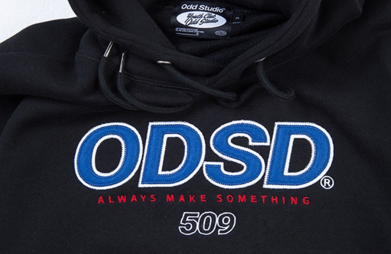 Odd Studio (オッドスタジオ) ODD STUDIO ODSO LOGO LOOSE FIT HOOD SHIRT - BLACK