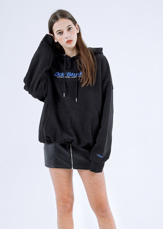 Odd Studio (オッドスタジオ) ODD STUDIO STANDARD LOGO LOOSE FIT HOOD SHIRT - BLACK
