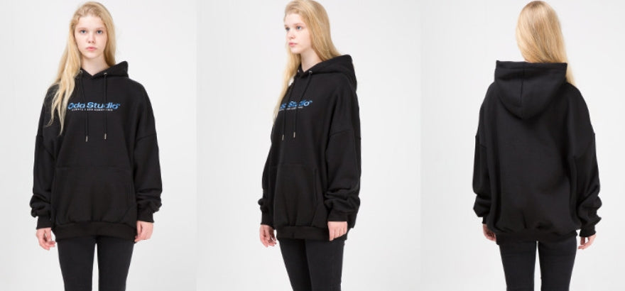 Odd Studio (オッドスタジオ) ODD STUDIO STANDARD LOGO LOOSE FIT HOOD SHIRT - BLACK