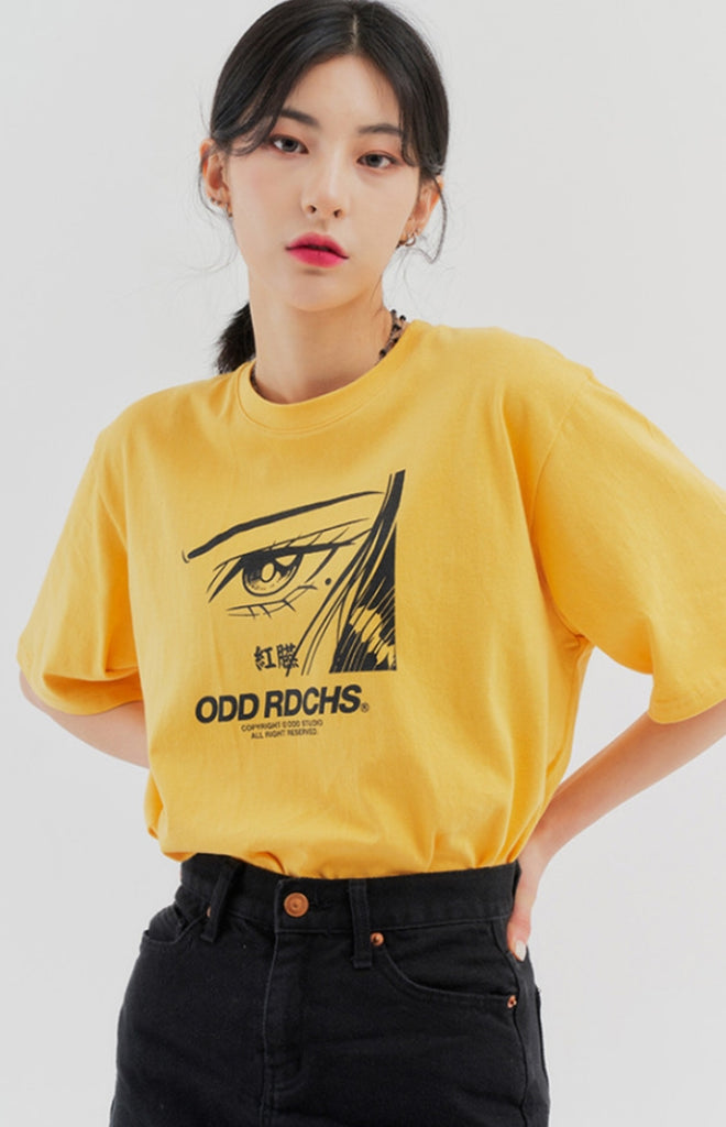 Odd Studio (オッドスタジオ) ODD STUDIO FACE T-SHIRT - MUSTARD